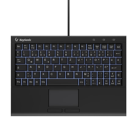 Keysonic KSK-3211ELU Super-Mini Tastatur, Kabelgebunden Hintergrundbeleuchtung, Integriertes Touchpad, schwarz