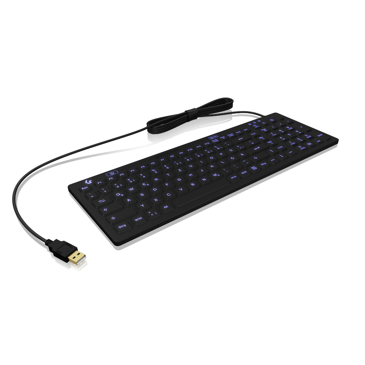 Keysonic KSK-6031INEL - Kompakte Hygienetastatur, Kabelgebunden USB-Anschluss, Beleuchtet, Silikon, Wasser und Staub geschützt IP68, DE Layout