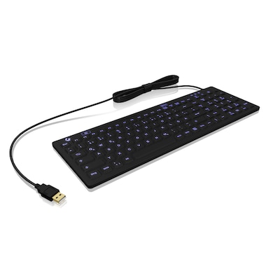 Keysonic KSK-6031INEL - Kompakte Hygienetastatur, Kabelgebunden USB-Anschluss, Beleuchtet, Silikon, Wasser und Staub geschützt IP68, DE Layout