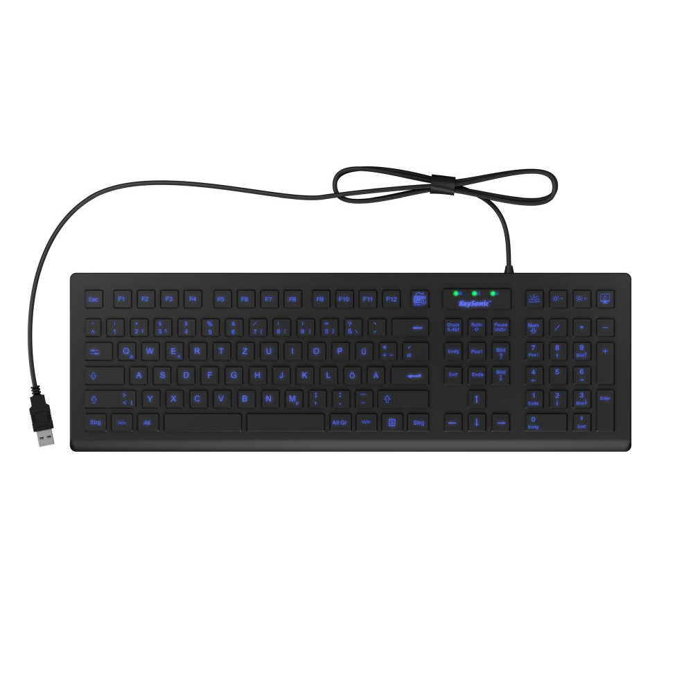 Keysonic KSK-8031INEL - Hygienische Industrietastatur Industrietastatur, USB, Beleuchtet, Silikon, schwarz, Wasser und S...