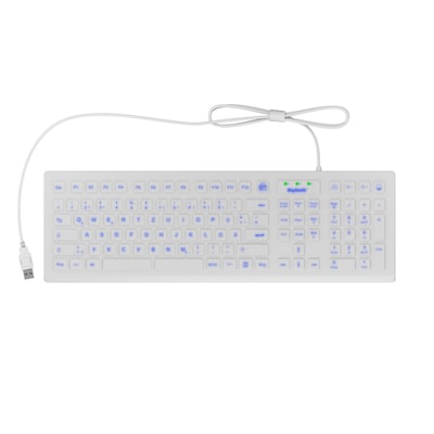 Keysonic KSK-8031INEL - Hygienische Industrietastatur USB-Anschluss, Beleuchtet, Silikon, weiß, Wasser und Staub geschützt, Deutsches Layout