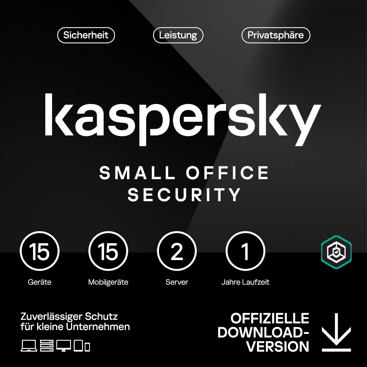 Thumbnail - Kaspersky Small Office Security [15 Geräte - 1 Jahr] Base 15 Geräte + 15 Mobilgeräte + 2 Dateiserver - 1 Jahr