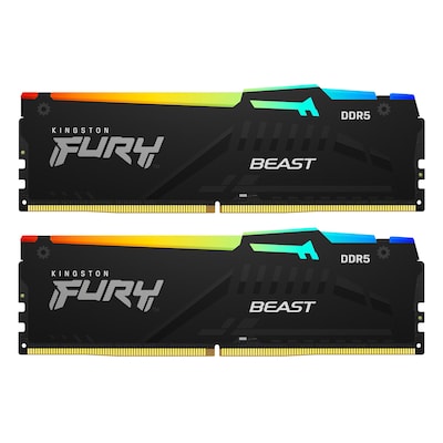 Thumbnail - Kingston FURY Beast RGB Schwarz 64GB Kit (2x32GB) DDR5-6000 EXPO DIMM Arbeitsspeicher, CL36-38-38, 1.35V