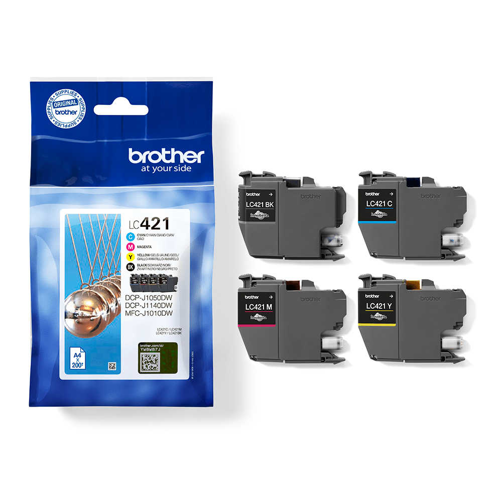 Brother LC-421 Tintenpatronen 4er Multipack Schwarz, Cyan, Magenta & Gelb | Kompatibilität: DCP-J1050DW // DCP-J1140DW // DCP-J1800DW // MFC-J1010DW