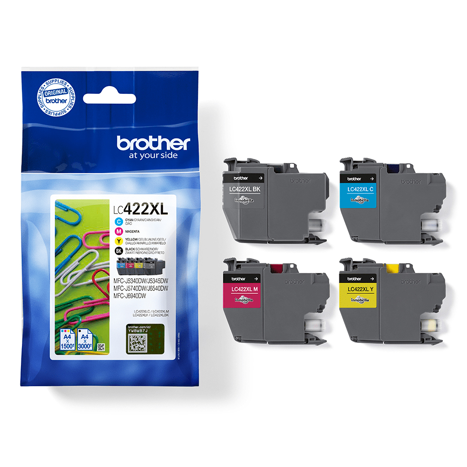 Brother LC-422XL Tintenpatronen 4er Multipack Schwarz, Cyan, Magenta & Gelb | Kompatibilität: MFC-J5340DW // MFC-J5345DW...
