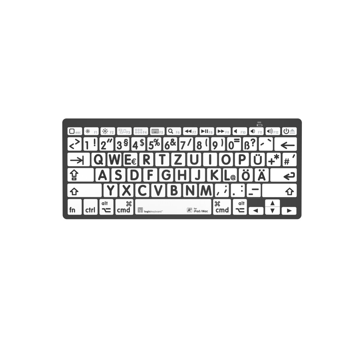 LogicKeyboard MAC Bluetooth Großdruck-Tastatur Schwarz auf Weiß, Mini-Layout