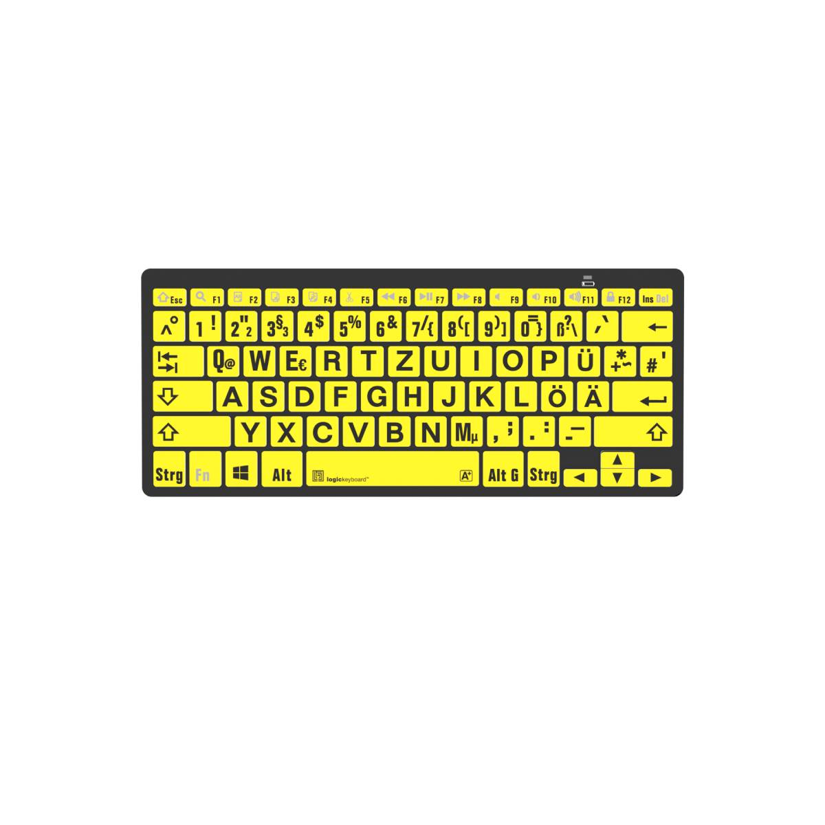LogicKeyboard PC Bluetooth Großdruck-Tastatur Schwarz auf Gelb, Mini Layout
