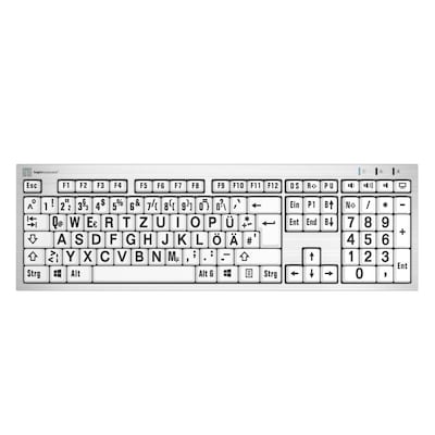 LogicKeyboard PC Silver Slimline Großdruck-Tastatur Schwarz auf Weiß, Inklusive LogicLight LED-Tastaturlampe
