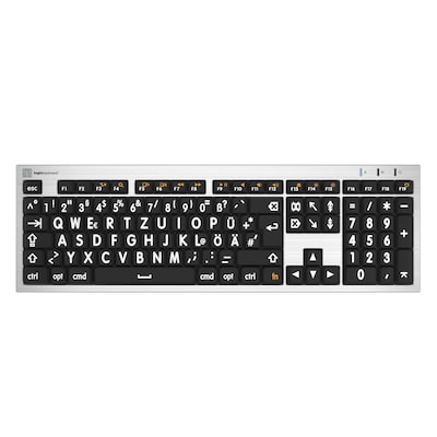 LogicKeyboard MAC ALBA Großdruck-Tastatur Weiß auf Schwarz, Inklusive LogicLight LED-Tastaturlampe
