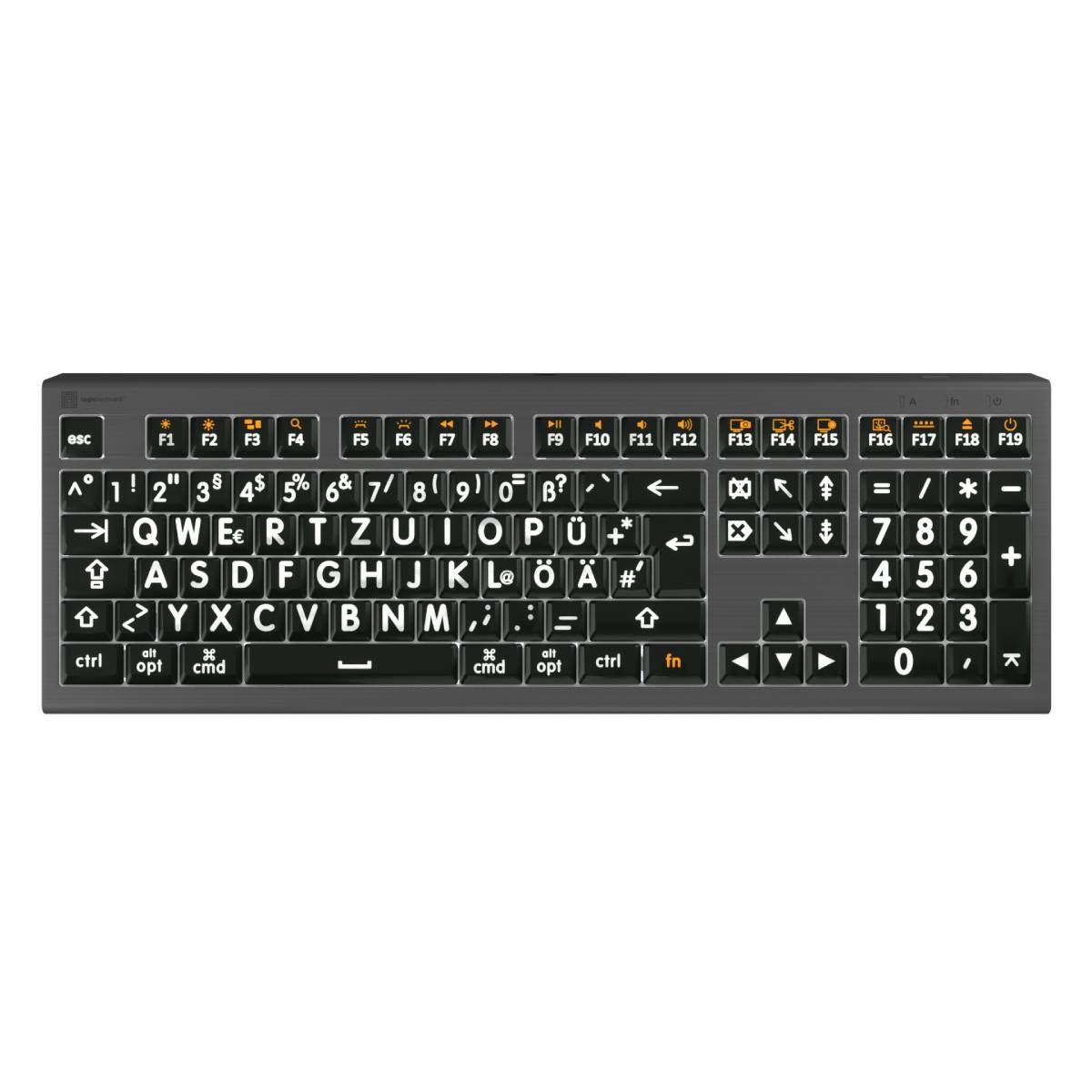 Thumbnail - LogicKeyboard Mac Astra 2 Großdruck-Tastatur DE Hintergrundbeleuchtung, Weiß auf Schwarz