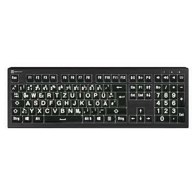 LogicKeyboard PC Astra 2 Großdruck-Tastatur DE Hintergrundbeleuchtung, Weiß auf Schwarz