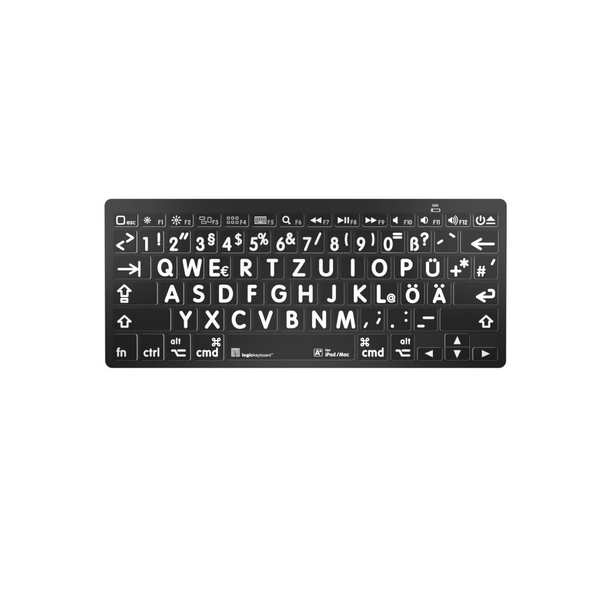LogicKeyboard MAC Bluetooth Großdruck-Tastatur Weiß auf Schwarz, Mini Layout
