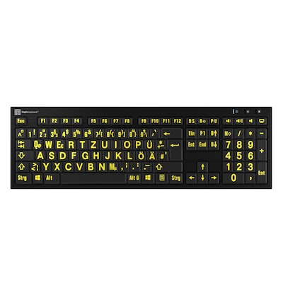 LogicKeyboard PC Nero Slimline Großdruck-Tastatur Gelb auf Schwarz, Inklusive LogicLight LED-Tastaturlampe