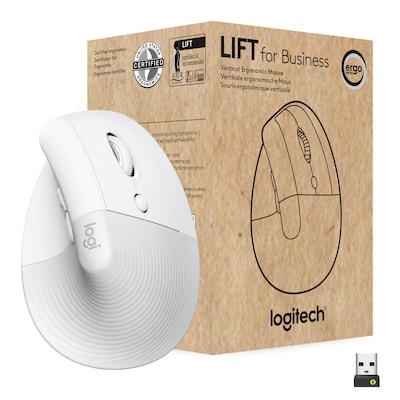 Logitech Wireless Mouse Lift for Business - Vertikale Maus, Ergonomisch geformt, Für Rechtshänder, White