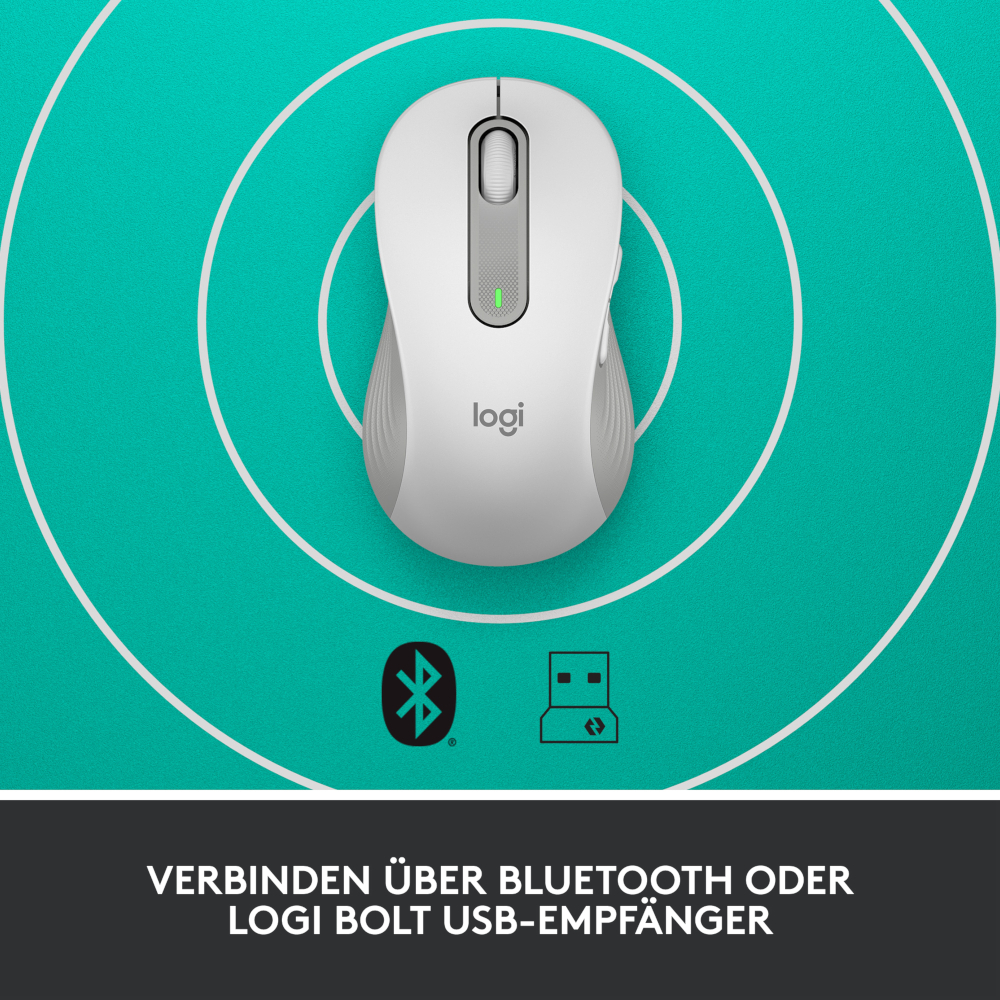 Logitech Signature M650 Large Links, kabellose Maus, Bluetooth- und Logi Bolt-kompatibel, Siltent Touch, Smartwheel, USB-Empfänger, Offwhite Mäuse Produkt Bild 5