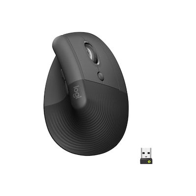 Logitech Mouse Wireless Lift for Business - Vertikale Maus Ergonomisch geformt, Für Rechtshänder, Graphit