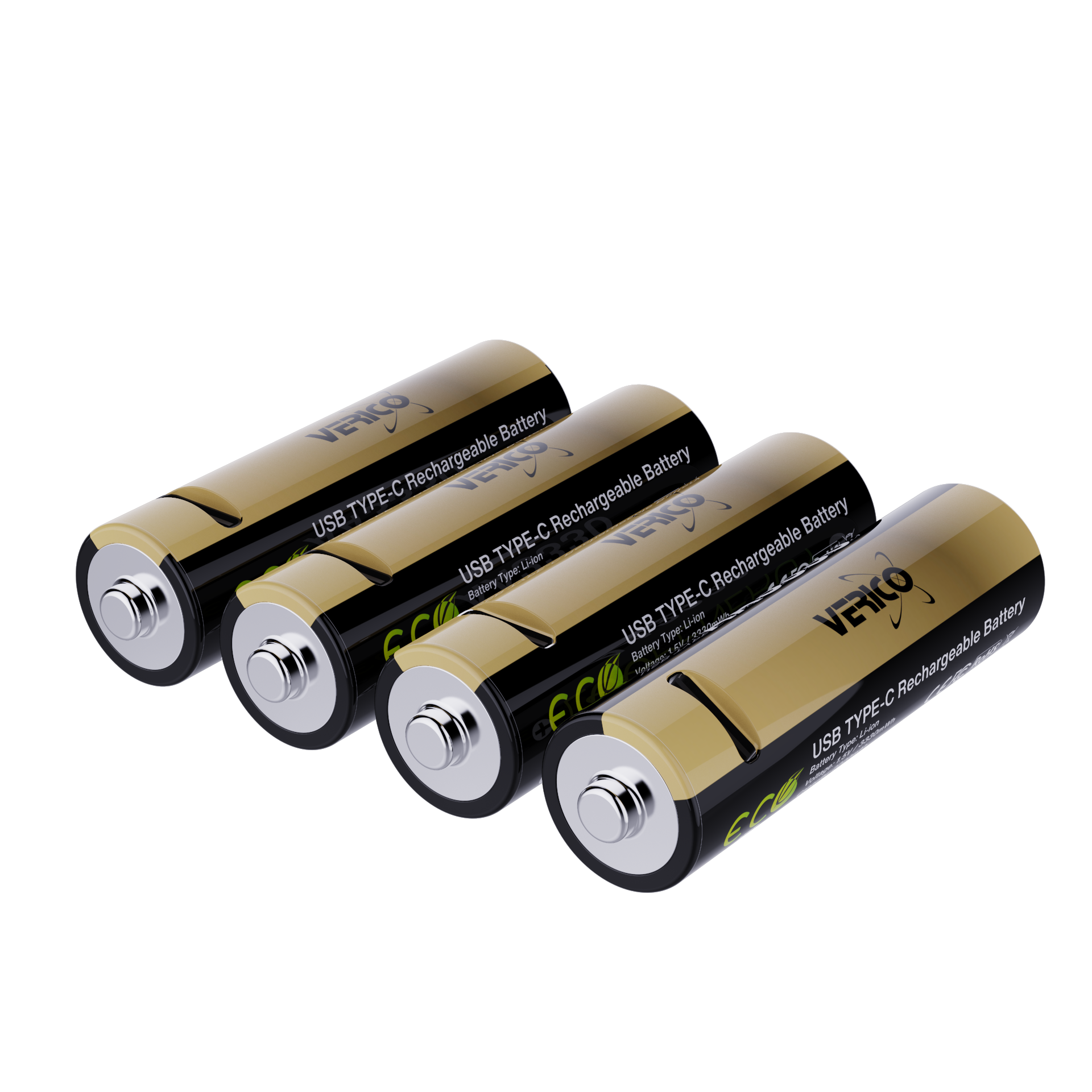 VERICO LoopEnergy 4-Pack AA PRO - Wiederaufladbare USB-C Batterie AA 1,5V 3330mWh (2220mAh) Li-Ion, USB-C, 4er Pack AA,  1 Kabel USB -A auf 4 x USB-C Akkus Produkt Bild 3