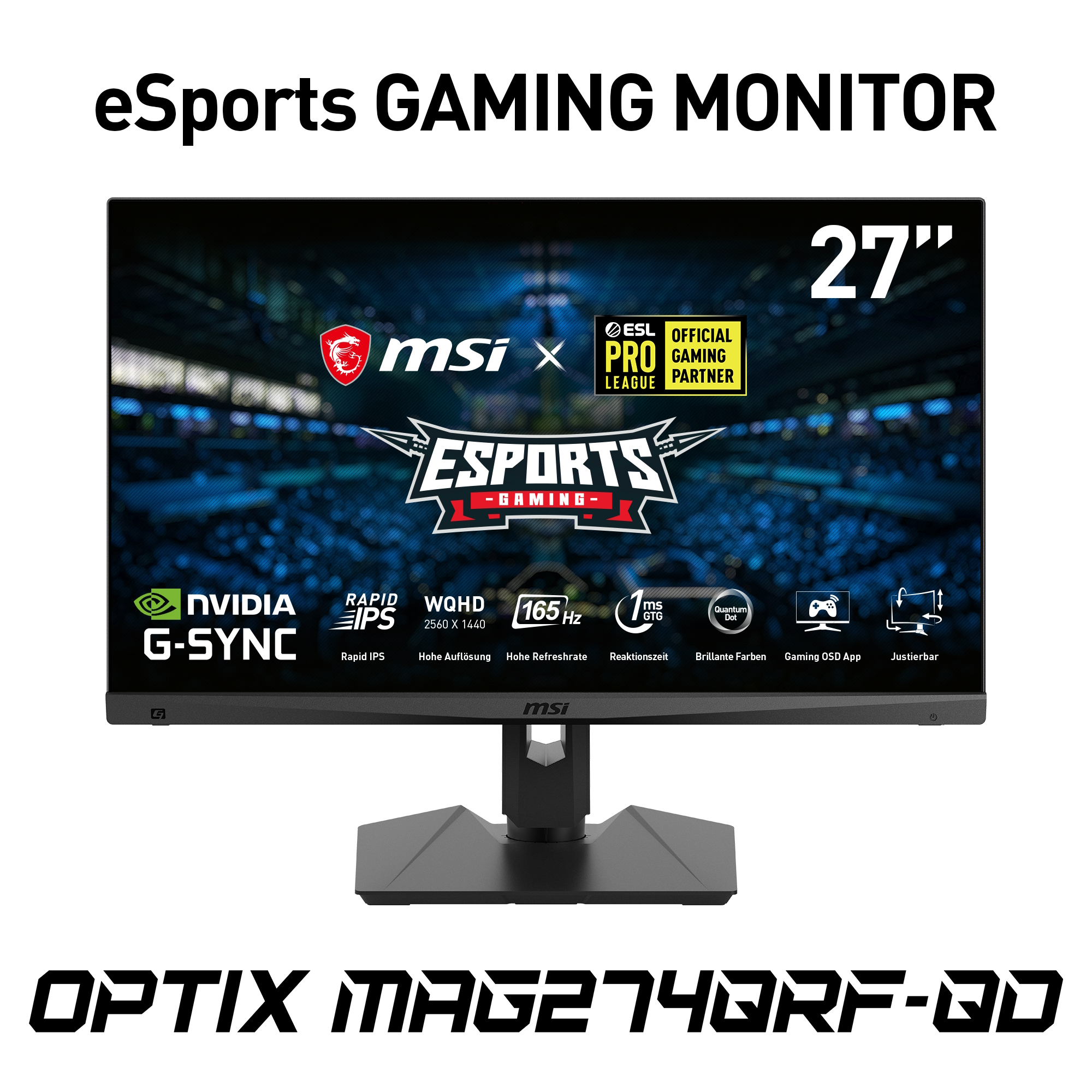 MSI Optix MAG274QRFDE-QD Gaming Monitor - QHD,165Hz, 1ms (GtG