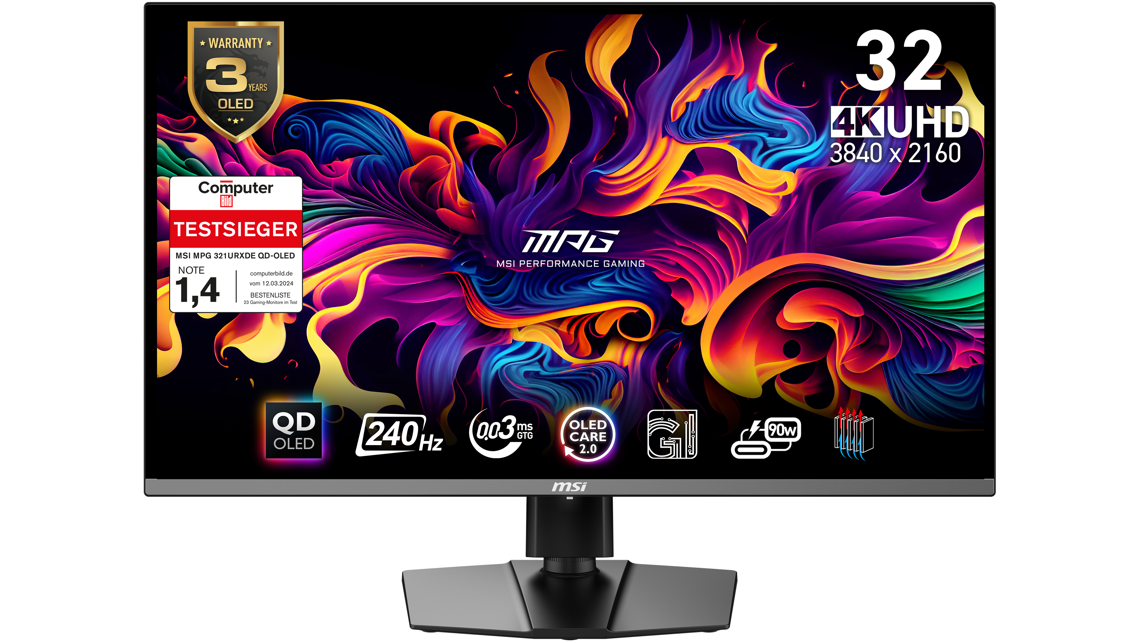 MSI MPG 321URXDE QD-OLED Gaming Monitor - 4K UHD, 240 Hz B-Ware MSI OLED Care 2.0, HDMI 2.1
