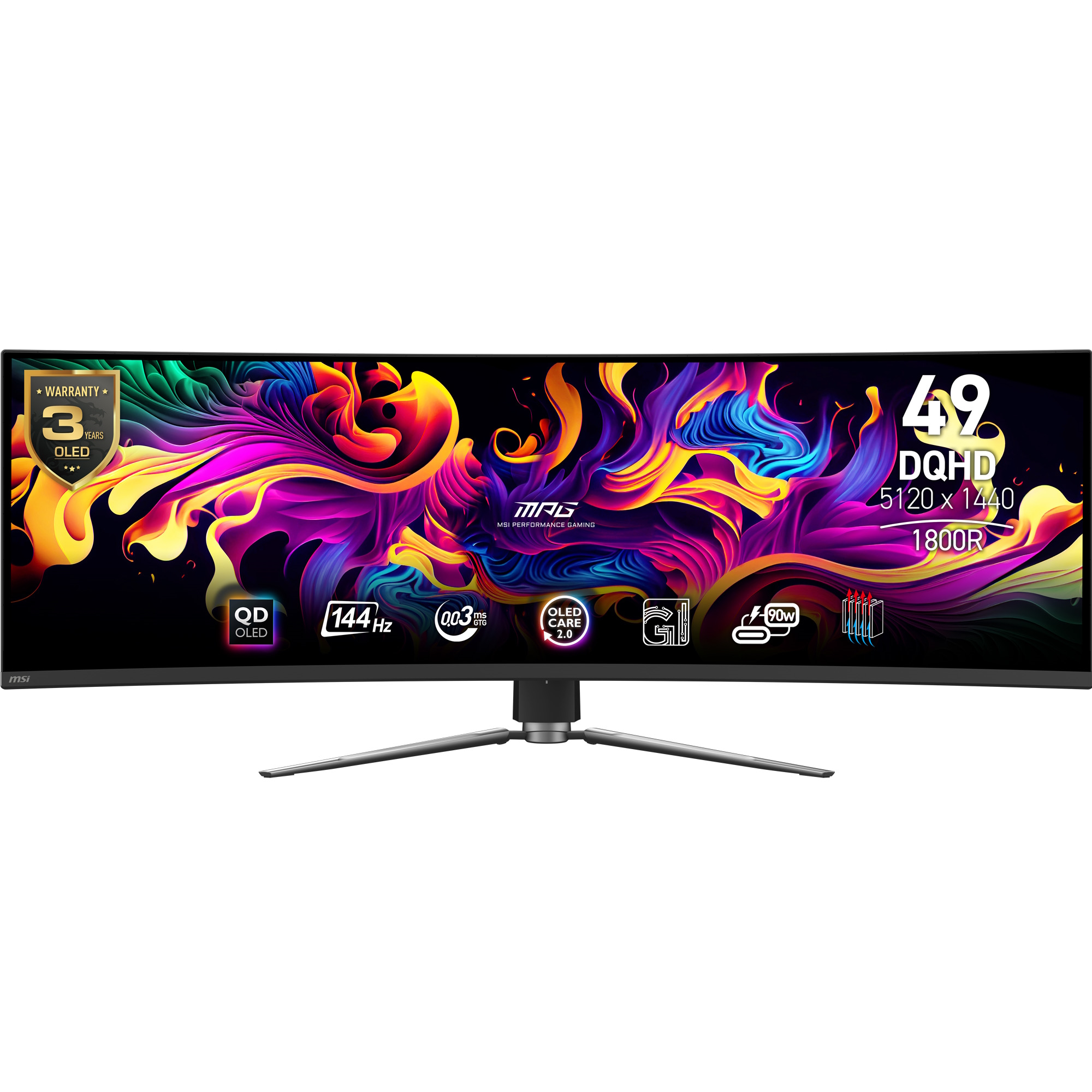 MSI MPG 491CQPDE QD-OLED Gaming Monitor - 144Hz, 0,03ms GTG MSI OLED Care 2.0, HDMI 2.1 mit 48Gbps Bandbreite, VRR und A...