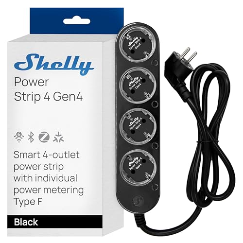 Shelly Power Strip 4 Gen4 schwarz - 4-fach Steckdosenleiste, WiFi, Bluetooth, Zigbee, Matter, HomeKit, Alexa / bis zu 12 A pro Steckdose insgesamt 16