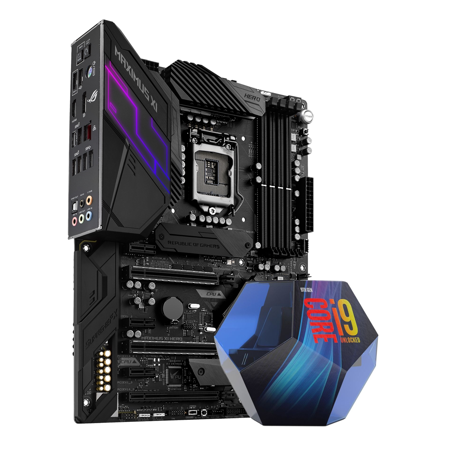 ASUS ROG Maximus XI Hero Gaming Mainboard + Intel i9-9900K CPU