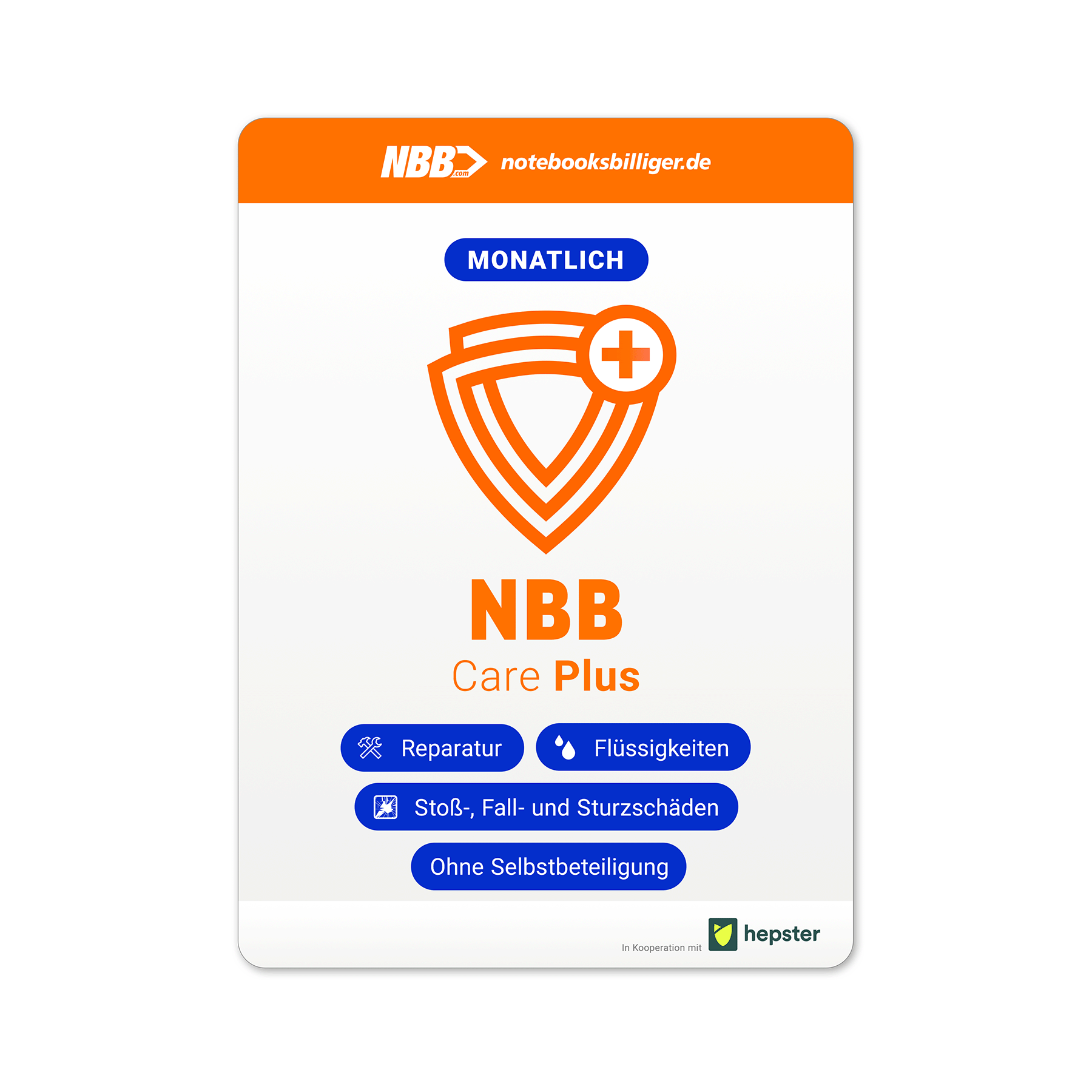 NBB Care Plus - flexibles Monatsabo | 1. Monatsrate | bis 5000 € Schutz bei Beschädigung, Diebstahl, u.v.m. | Ohne Selbstbeteiligung