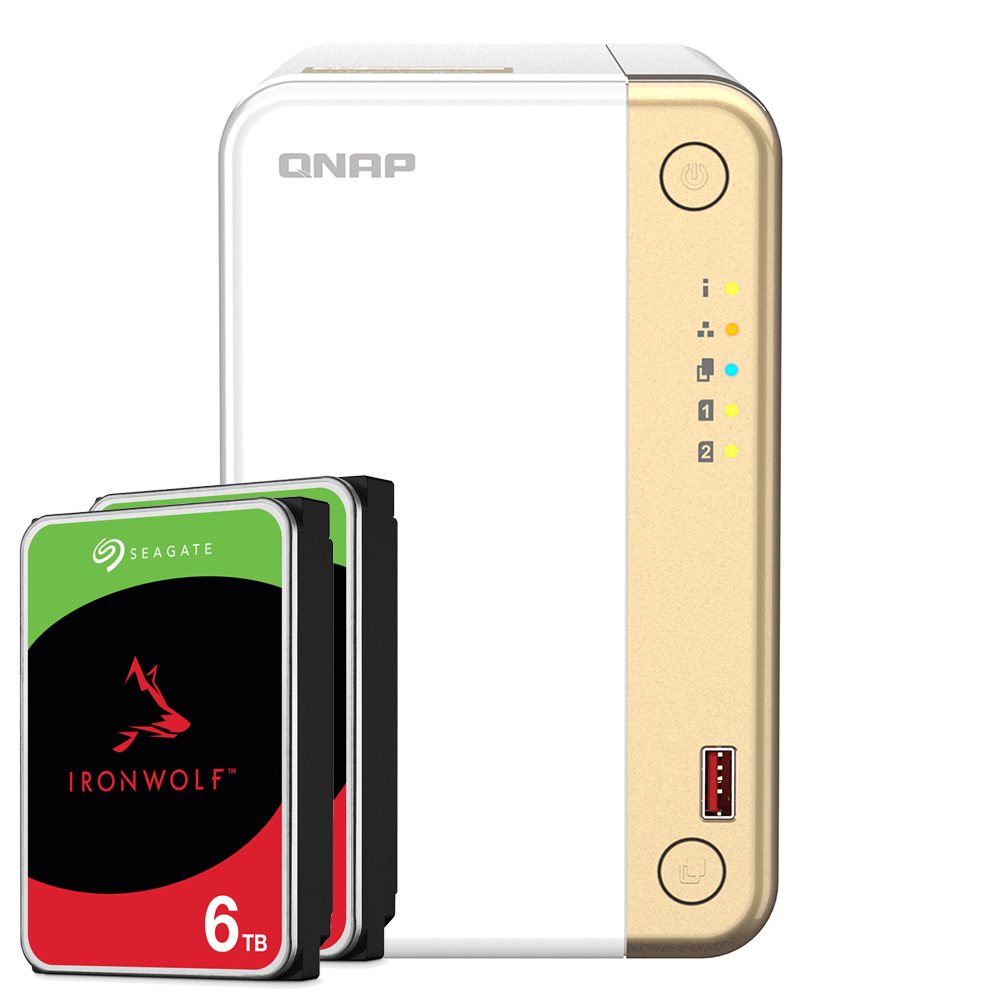 QNAP TS-262-4G 12TB Seagate IronWolf NAS-Bundle NAS inkl. 2x 6TB Seagate IronWolf 3.5 Zoll SATA Festplatte