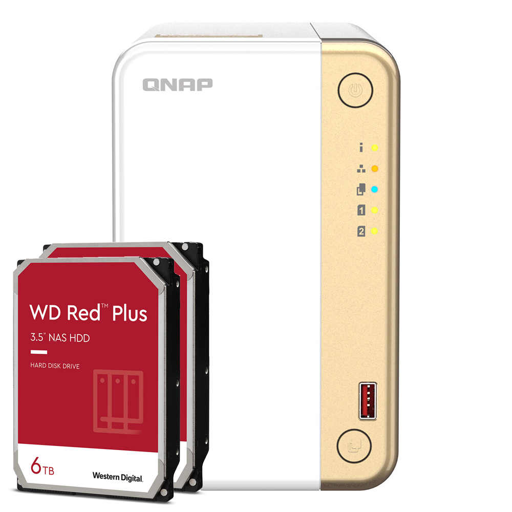 QNAP TS-262-4G 12TB WD Red Plus NAS-Bundle NAS inkl. 2x 6TB WD Red Plus 3.5 Zoll SATA Festplatte