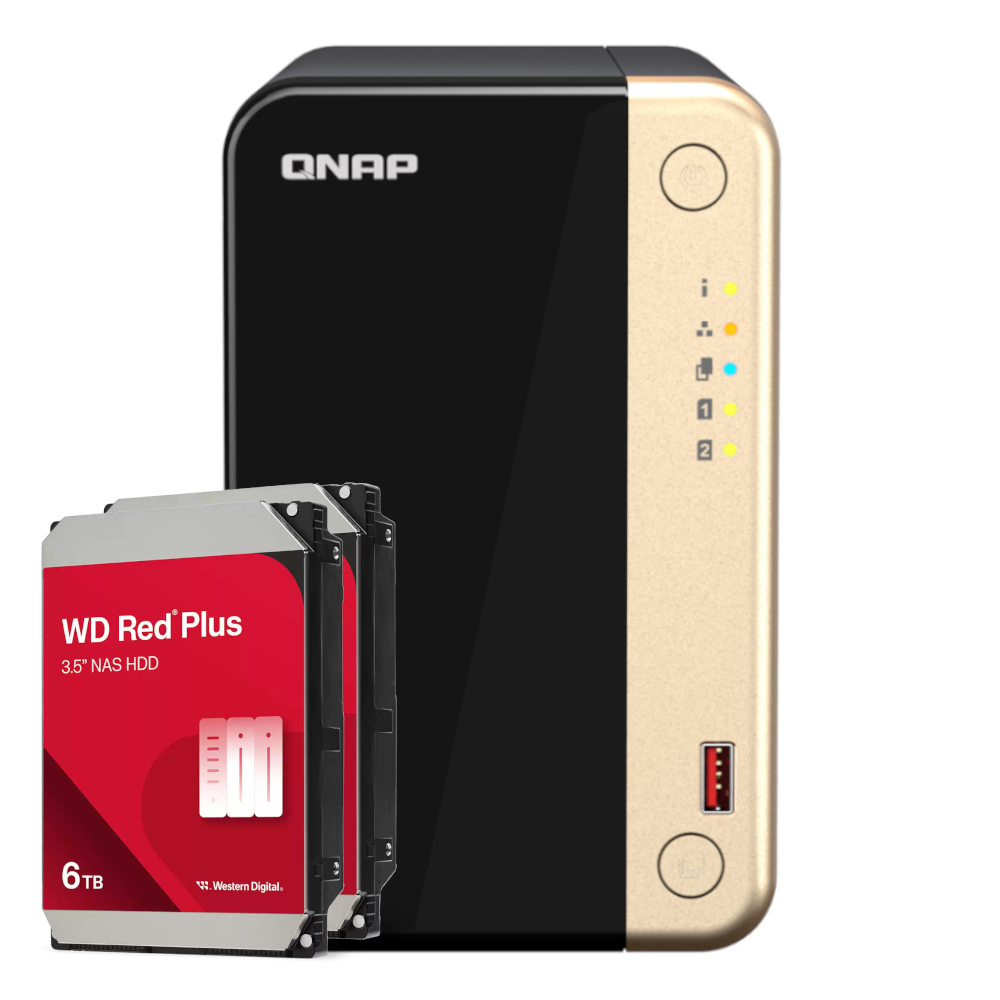 QNAP TS-264-8G 12TB WD Red Plus NAS-Bundle NAS inkl. 2x 6TB WD Red Plus 3.5 Zoll SATA Festplatte