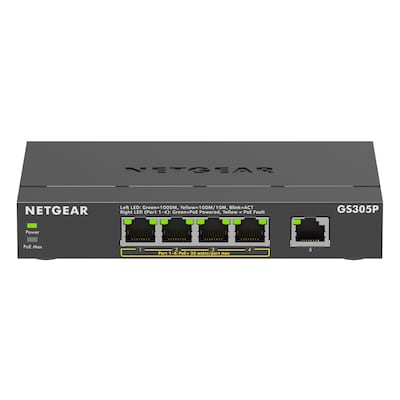 Thumbnail - NETGEAR GS305P Unmanaged Switch 5x 1G Ethernet (4x PoE/PoE+, max. 63W)
