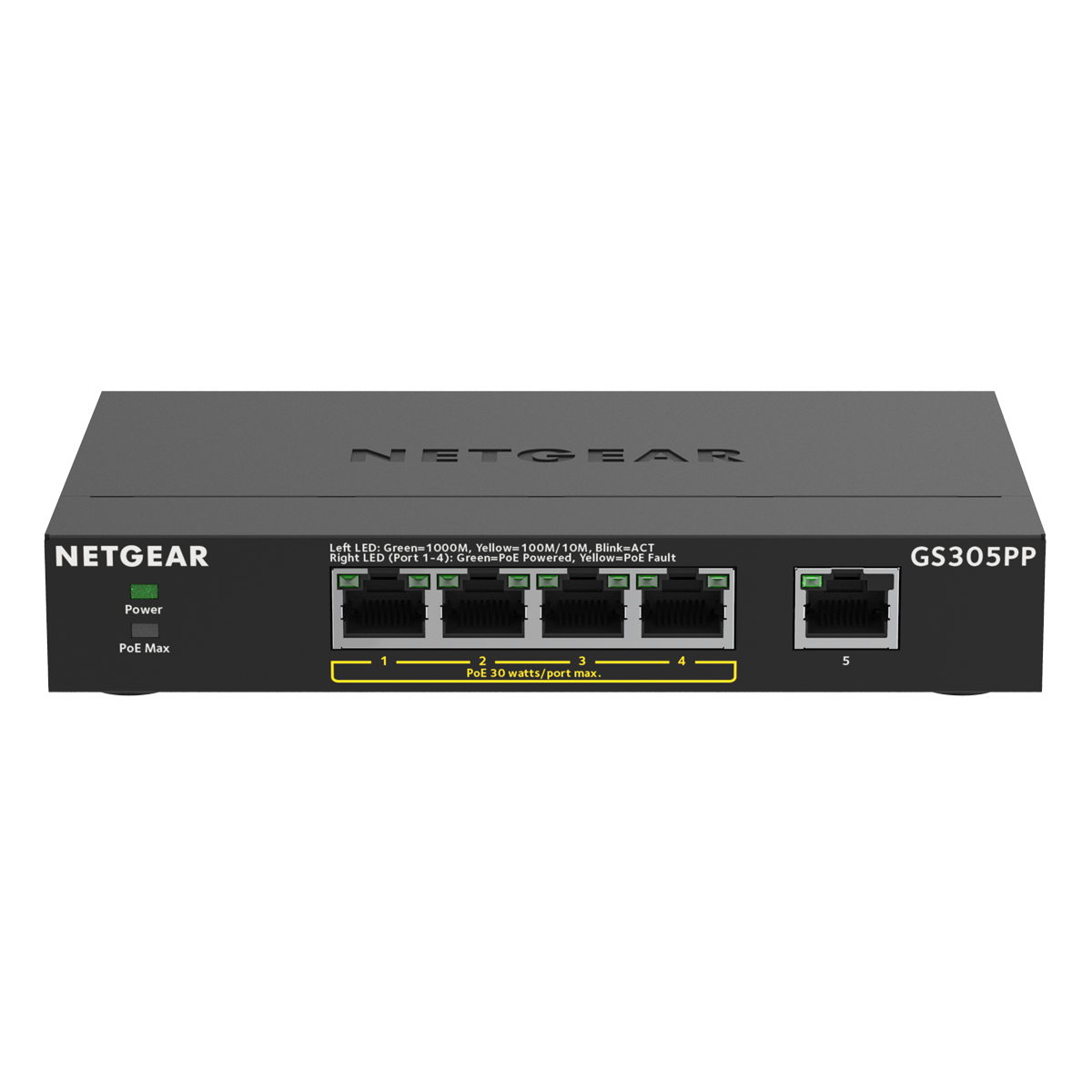 Thumbnail - NETGEAR GS305PP Unmanaged Switch 5x 1G Ethernet (4x PoE/PoE+, max. 83W)