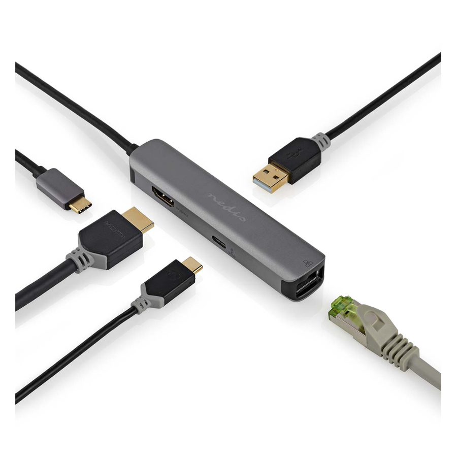 Nedis USB Multi-Port-Adapter USB 3.2 Gen1 4-in-1 - USB-C™ Stecker, HDMI™ Buchse, RJ45 Buchse, USB-A Buchse, USB-C Buchse, 5 Gbps, grau USB-Hubs Produkt Bild 5