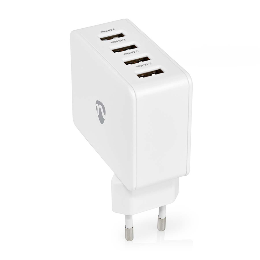 Nedis Netzladegerät 24 W Schnellladefunktion 4x 2.4 A - Anzahl der Ausgänge: 4, 4x USB-A, Kein Kabel im Lieferumfang ent...