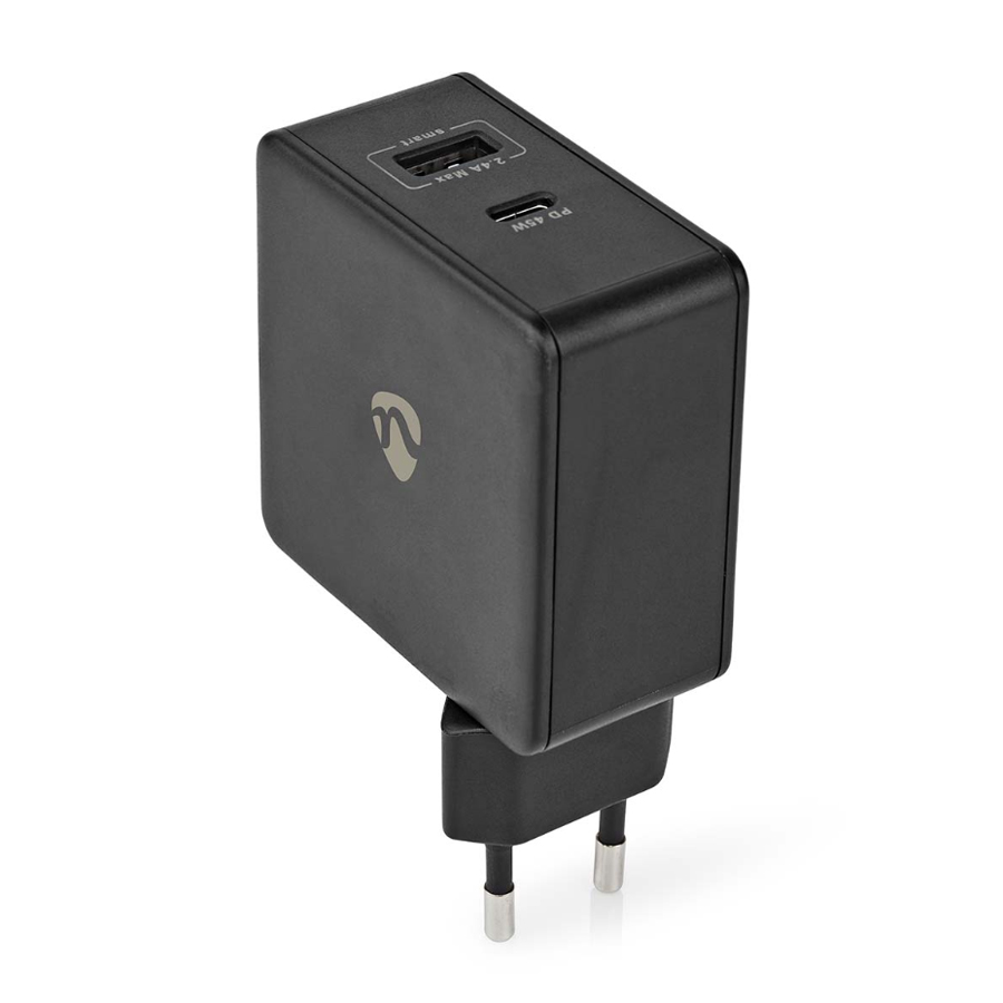 Nedis Netzladegerät 57 W Schnellladefunktion 2.25 A 2.4 - Anzahl der Ausgänge: 2, USB-A, USB-C™, Kein Kabel im Lieferumf...