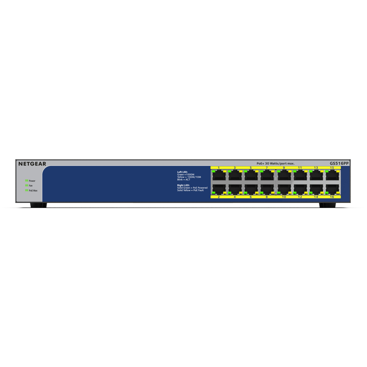 Thumbnail - NETGEAR GS516PP 16-Port Unmanaged Switch [16x Gigabit Ethernet, PoE+ 260W]