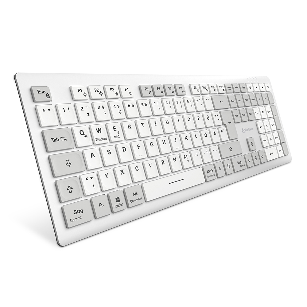 Sharkoon OfficePal K30W Tastatur - kabellose Office Tastatur mit leisen Scissor-Schaltern, 110 Stunden Akku-Laufzeit, Kompatibel mit Windows und macOS