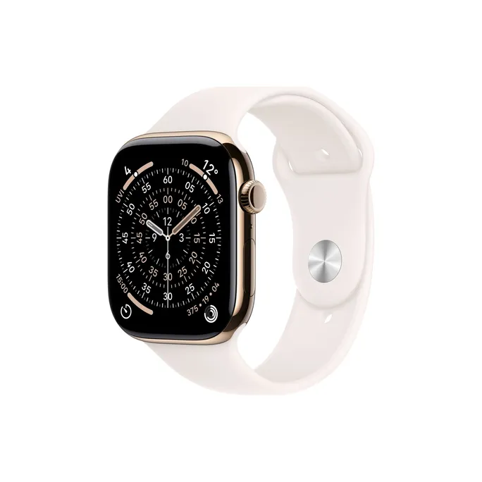 Apple Watch Series 11 Cellular 46mm Gold Titan Gehäuse mit Blassrosa Sport Band - S/M