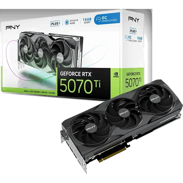 PNY GeForce RTX 5070 Ti Overclocked Triple Fan Plus - 16GB GDDR7, HDMI, 3x DP