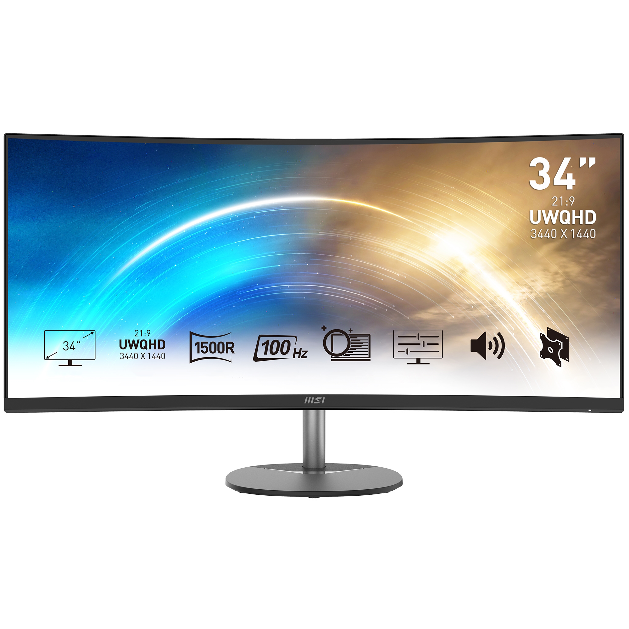 MSI PRO MP341CQDE Office Monitor - QHD Curved Panel, 100 Hz, Lautsprecher, WQHD Auflösung 3.440 x 1.440 | Reaktionszeit ...
