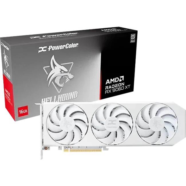 Powercolor RX 9060XT Hellhound Spectral White OC 16GB - 16GB GDDR6, 1x HDMI, 3x DP