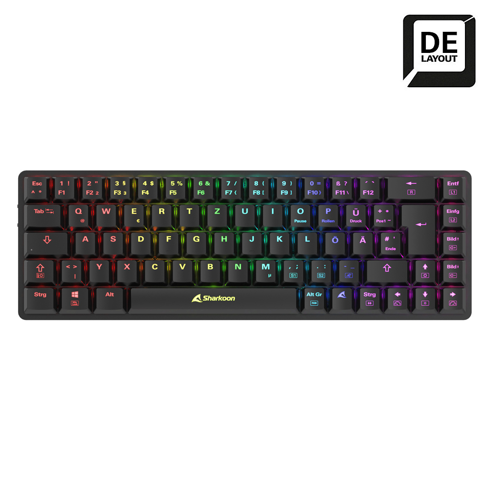 Thumbnail - Sharkoon PureWriter W65 schwarz (Red Switches) - kompakte, kabellose Tastatur mit Aluminiumrahmen, Low-Profile Red Switc...