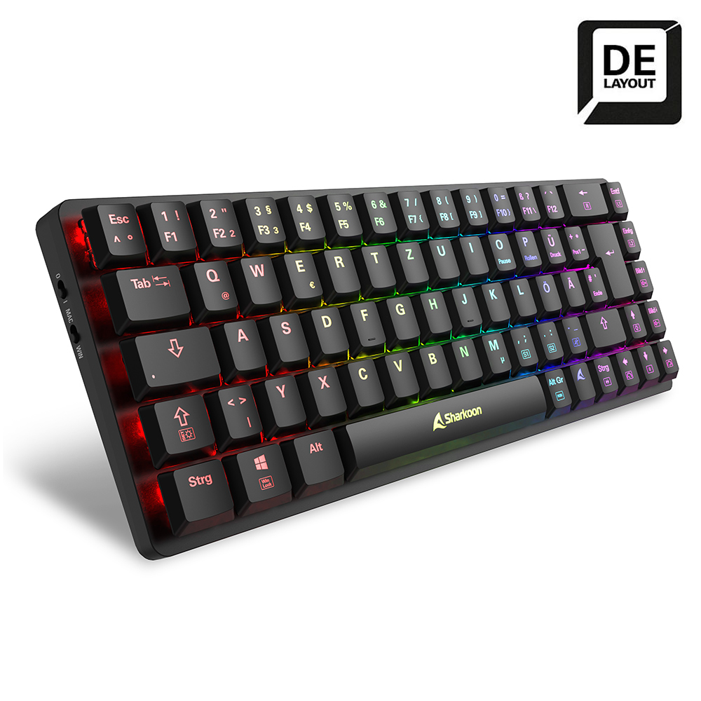 Sharkoon PureWriter W65 schwarz (Brown Switches) - kompakte, kabellose Tastatur mit Aluminiumrahmen und nur 432 Gramm Gewicht Tastaturen Produkt Bild 2