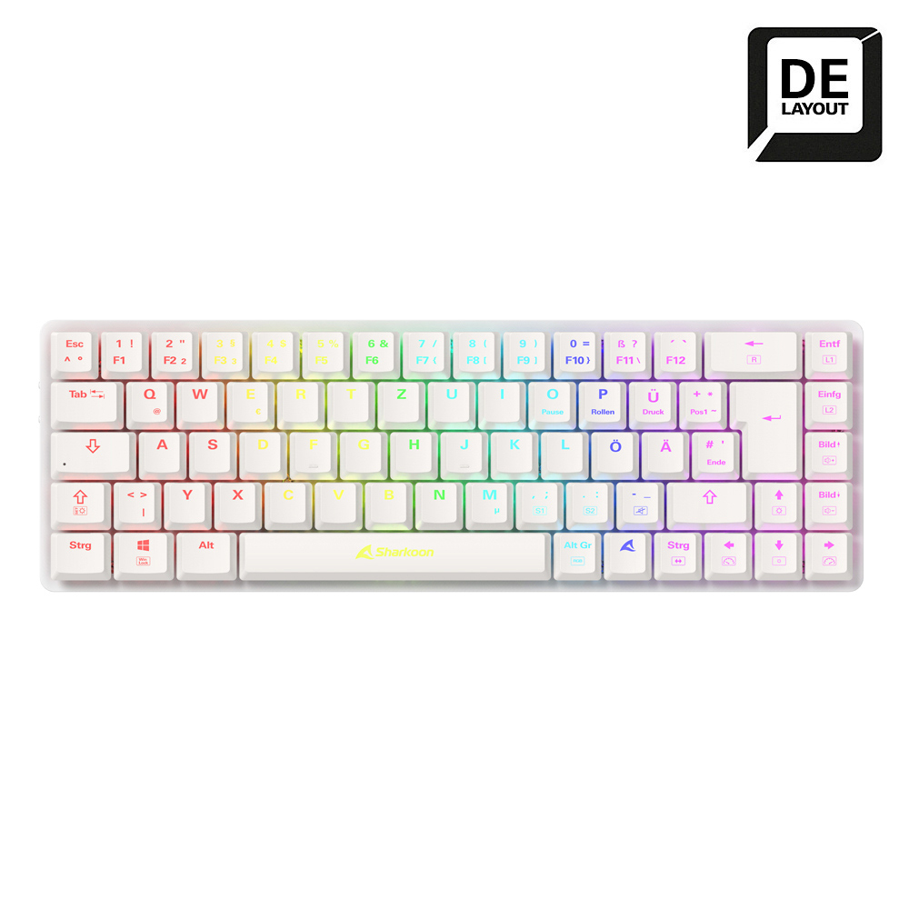 Sharkoon PureWriter W65 weiß (Red Switches) - kompakte, kabellose Tastatur mit Aluminiumrahmen, Low-Profile Red Switches...