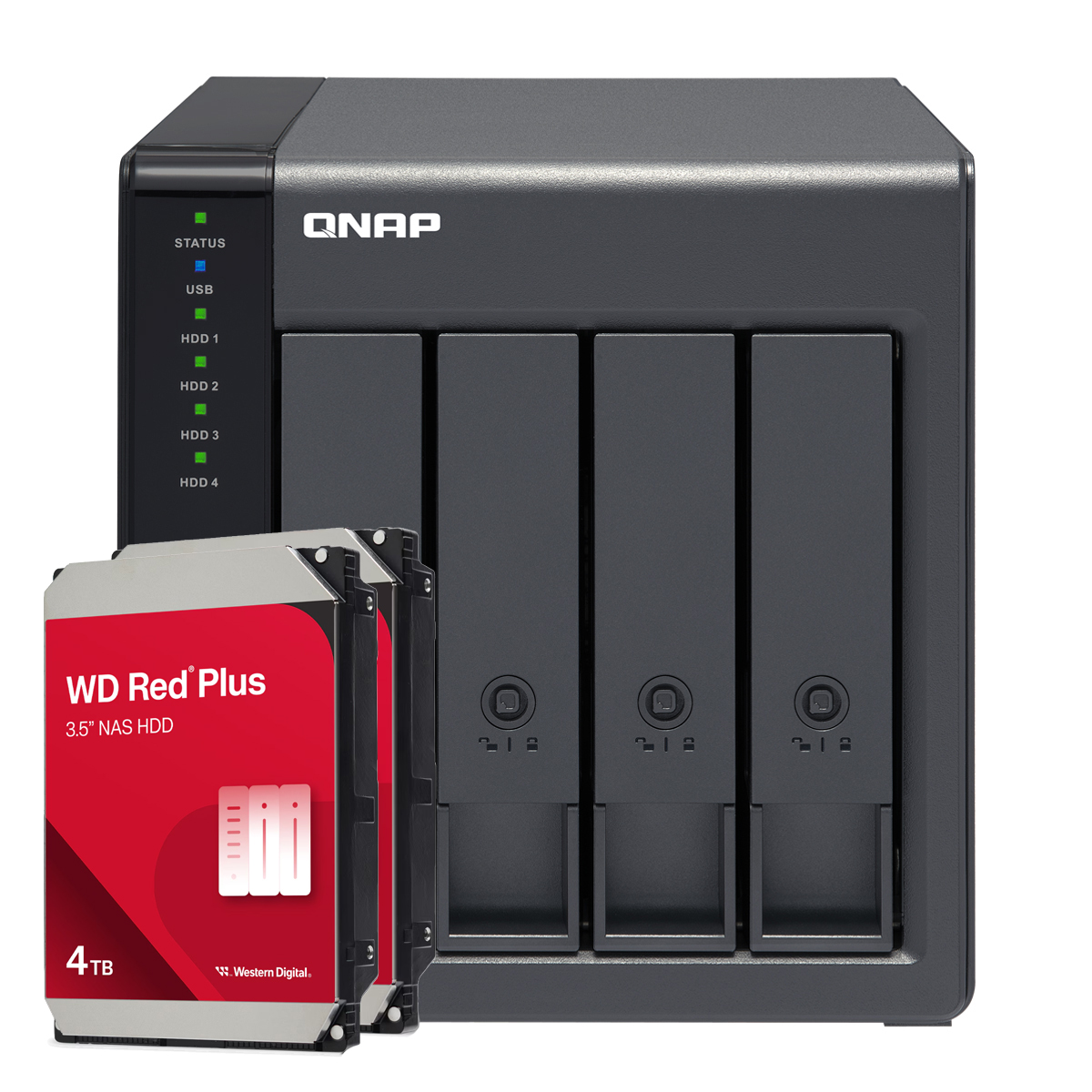 QNAP TR-004 8TB WD Red Plus NAS-Bundle NAS Erweiterungsgehäuse inkl. 2x 4TB WD Red Plus 3.5 Zoll SATA Festplatte