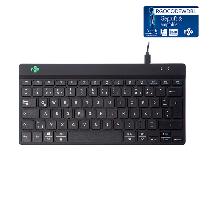 R-Go Tools Ergonomische Tastatur R-Go Compact Break, kompakte Tastatur mit Pausensoftware, QWERTZ (DE), Kabelgebunden, Schwarz