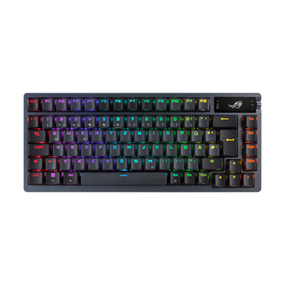 ASUS ROG Azoth RGB Gaming Tastatur mit 75% Layout - kabellose RGB Gaming Tastatur im Layout 75% mit Bluetooth und einem OLED Display zum ablesen von S - Farbe: Schwarz