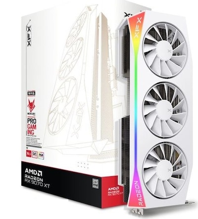 XFX Radeon RX 9070XT MERCURY Gaming RGB 16GB OC White - 16GB GDDR6, 1x HDMI, 3x DP