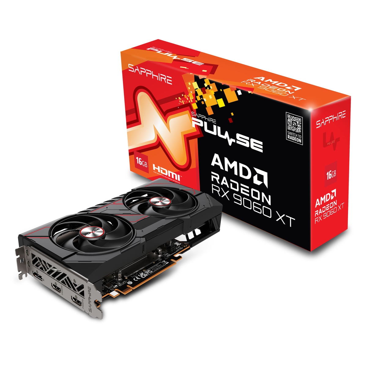 Sapphire Radeon RX 9060 XT 16GB PULSE Gaming OC - 16GB GDDR6, 2x HDMI, 2x DP