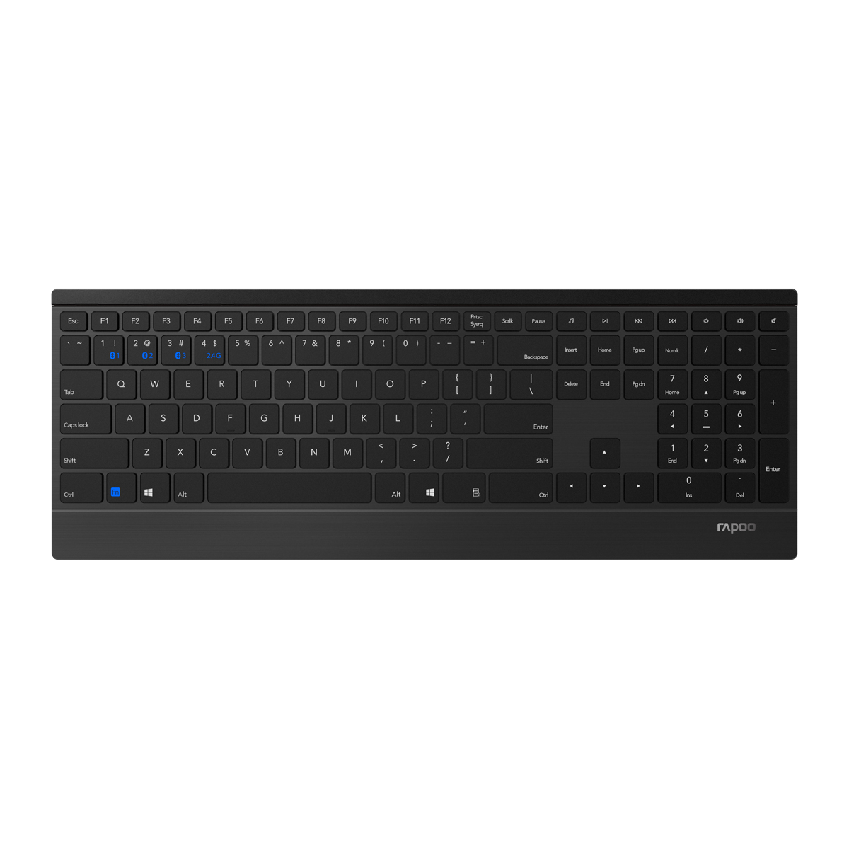 Rapoo Kabellose Ultraflache Multi-Mode-Tastatur "E9500M" schwarz Drahtlose Multimodus-Verbindung, QWERTZ (deutsches)-Lay...